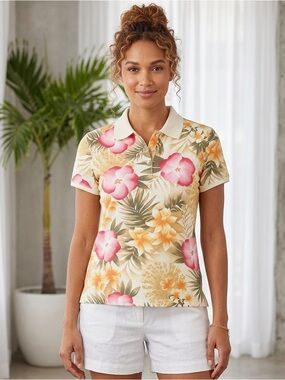 Floral Sugar Reef Cotton Short Sleeve Polo Shirt
